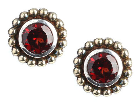 Lagos Small Two-Tone Garnet Stud Earrings