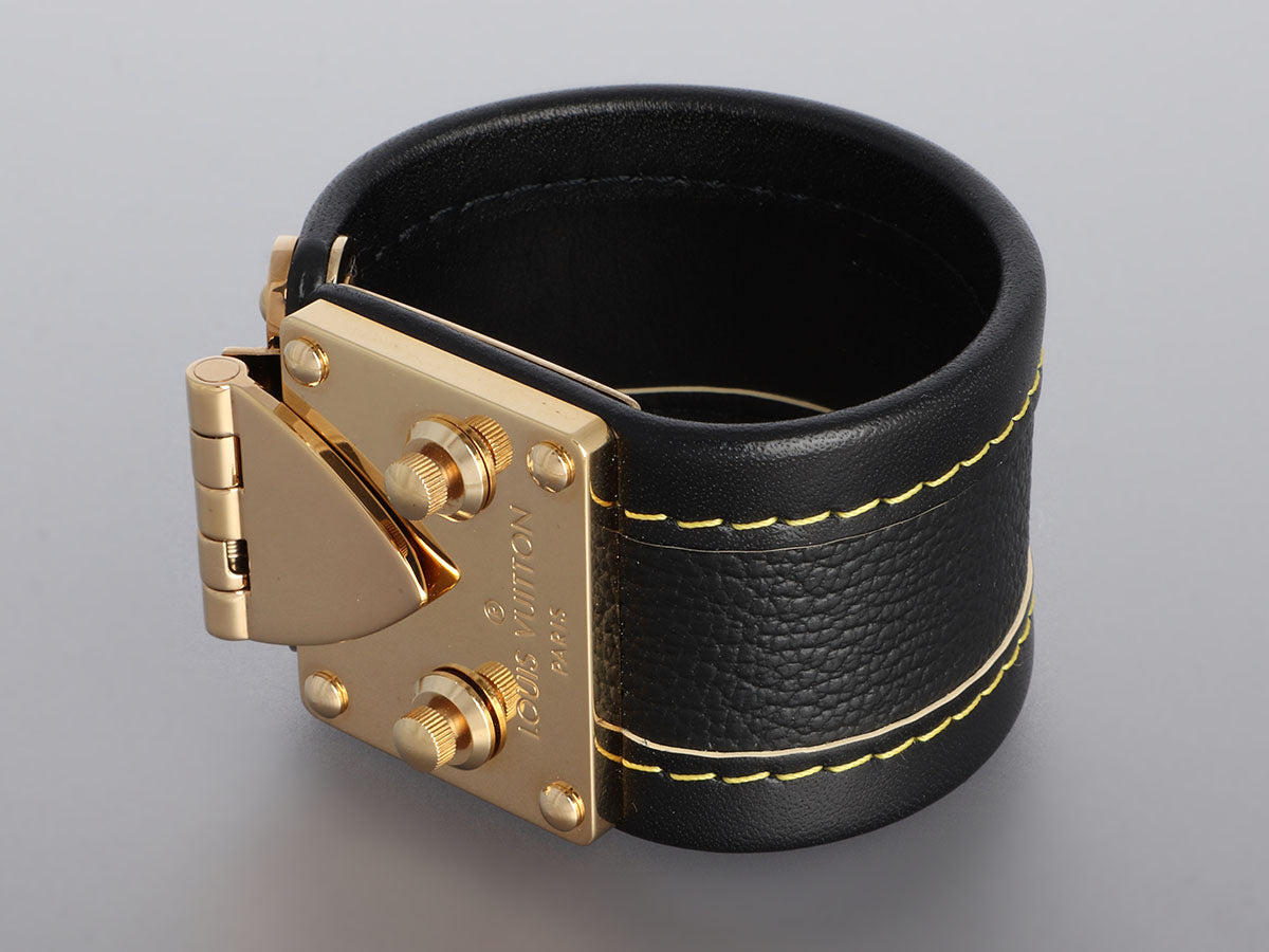 Black Louis Vuitton Studded Suhali Wrap Bracelet