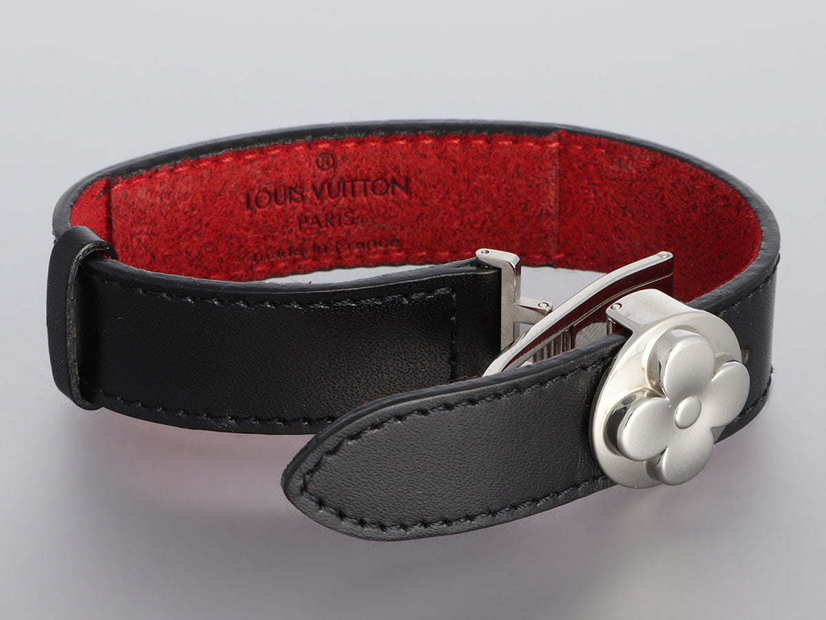 louis vuitton black leather bracelet