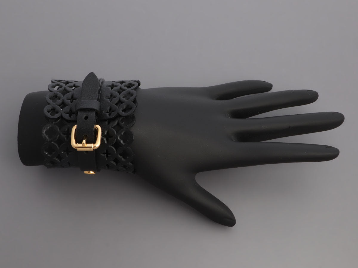 Louis Vuitton Black Laser Cut Leather Flower It Bracelet