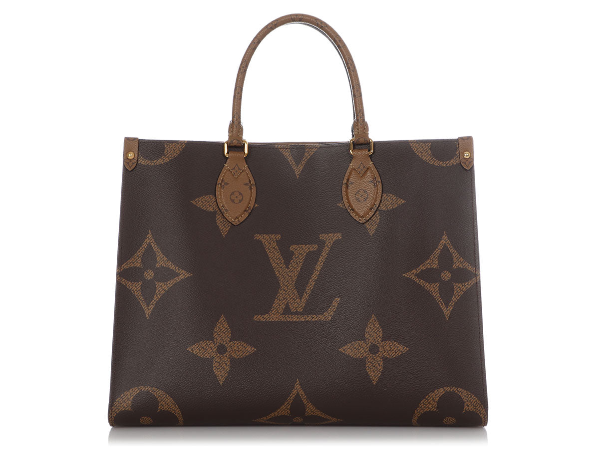 Louis Vuitton Onthego GM Reverse Monogram Canvas Tote Shoulder Bag Brown