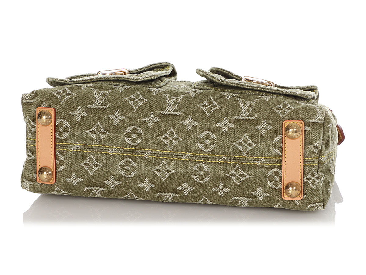 LOUIS VUITTON Green Denim LV Monogram Logo Baggy Top Handle Shoulder Bag