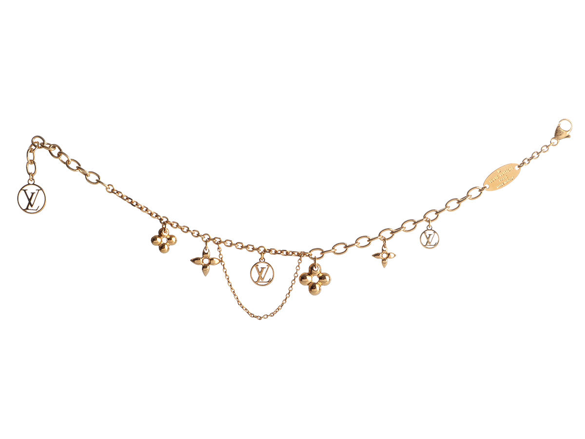 Louis Vuitton Blooming Supple Gold Tone Charm Bracelet Louis