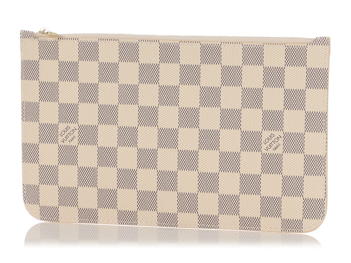 LOUIS VUITTON Neverfull Damier Azur Pochette Wristlet Pouch White