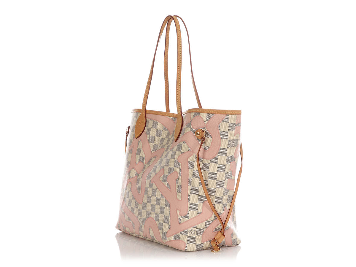 Authentic Louis Vuitton Neverfull Mm Tahitiennes Pink White Damier Azur Bag