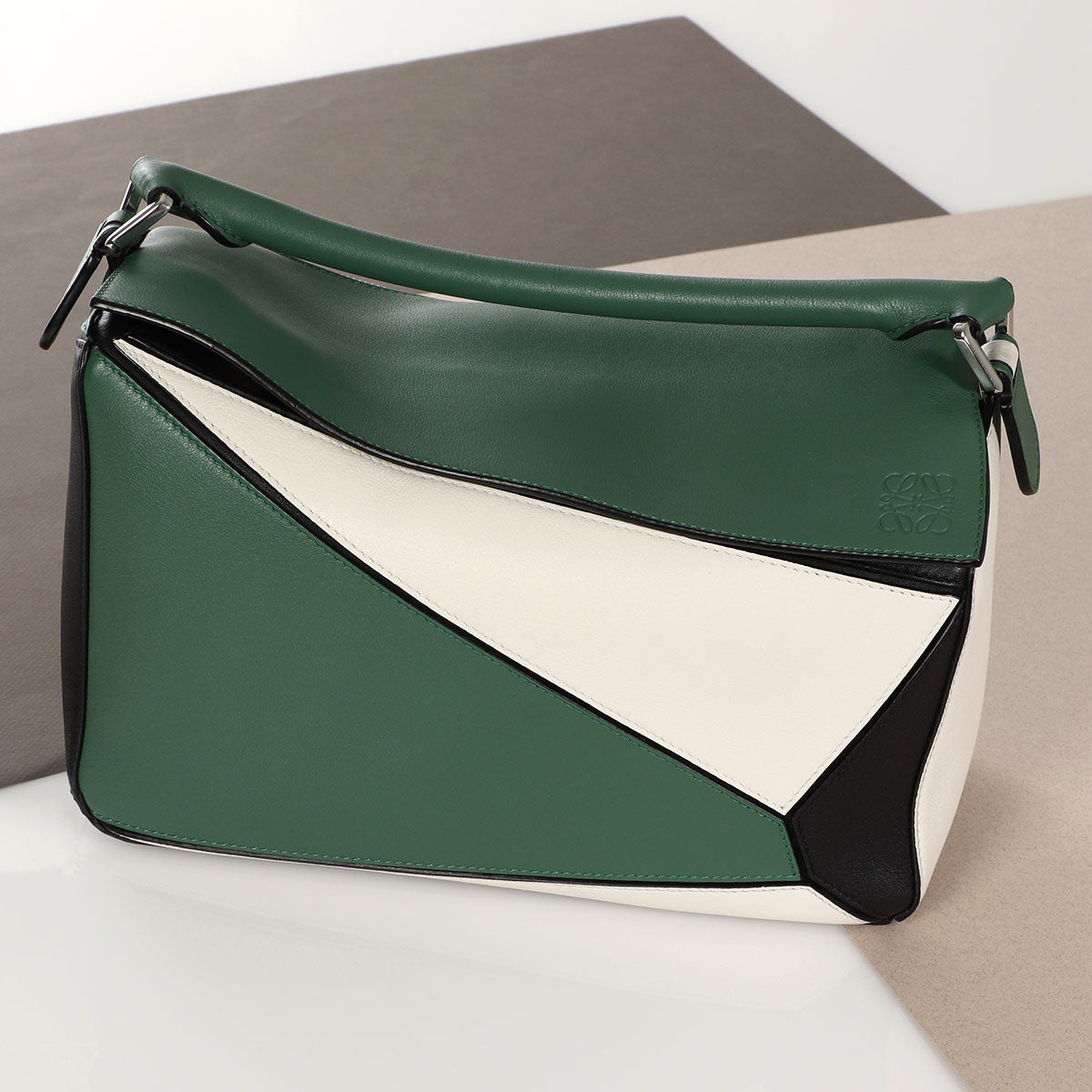 Loewe Medium Green, Black, and White Puzzle Bag