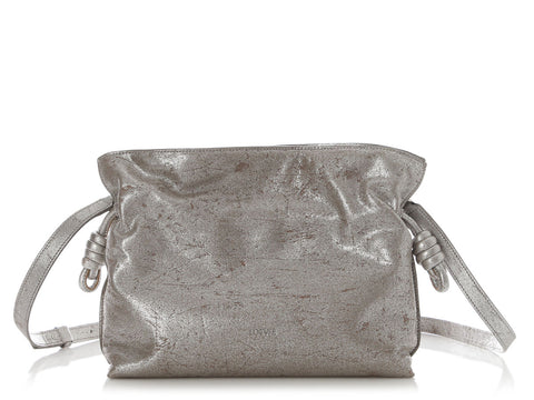 Loewe Medium Distressed Silver Lambskin Flamenco Bag