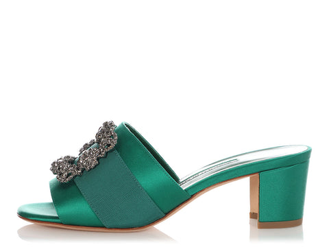 Manolo Blahnik Green Satin Martanew Slides