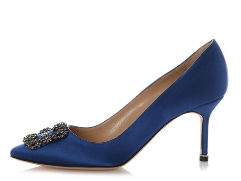 Manolo Blahnik Blue Satin Hangisi Pumps