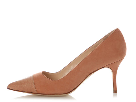 Manolo Blahnik Camel Suede and Snakeskin BB Pumps
