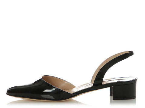 Manolo Blahnik Black Patent Aspro Slingbacks