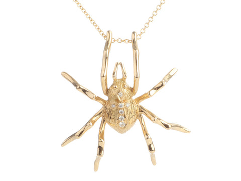 Large 18K Yellow Gold Diamond Spider Pendant Necklace