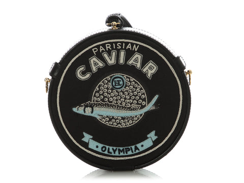 Olympia Le-Tan Black Embroidered Parisian Caviar Clutch