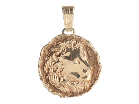 14K Yellow Gold Large Lion Head Medallion