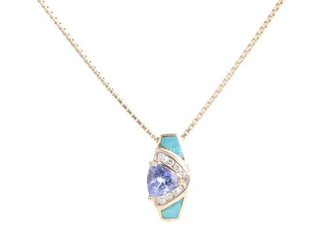 Le Vian 14K Yellow Gold Tanzanite, Fire Opal, and Diamond Pendant Necklace