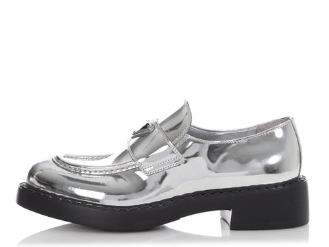 Prada Silver Mirror Loafers