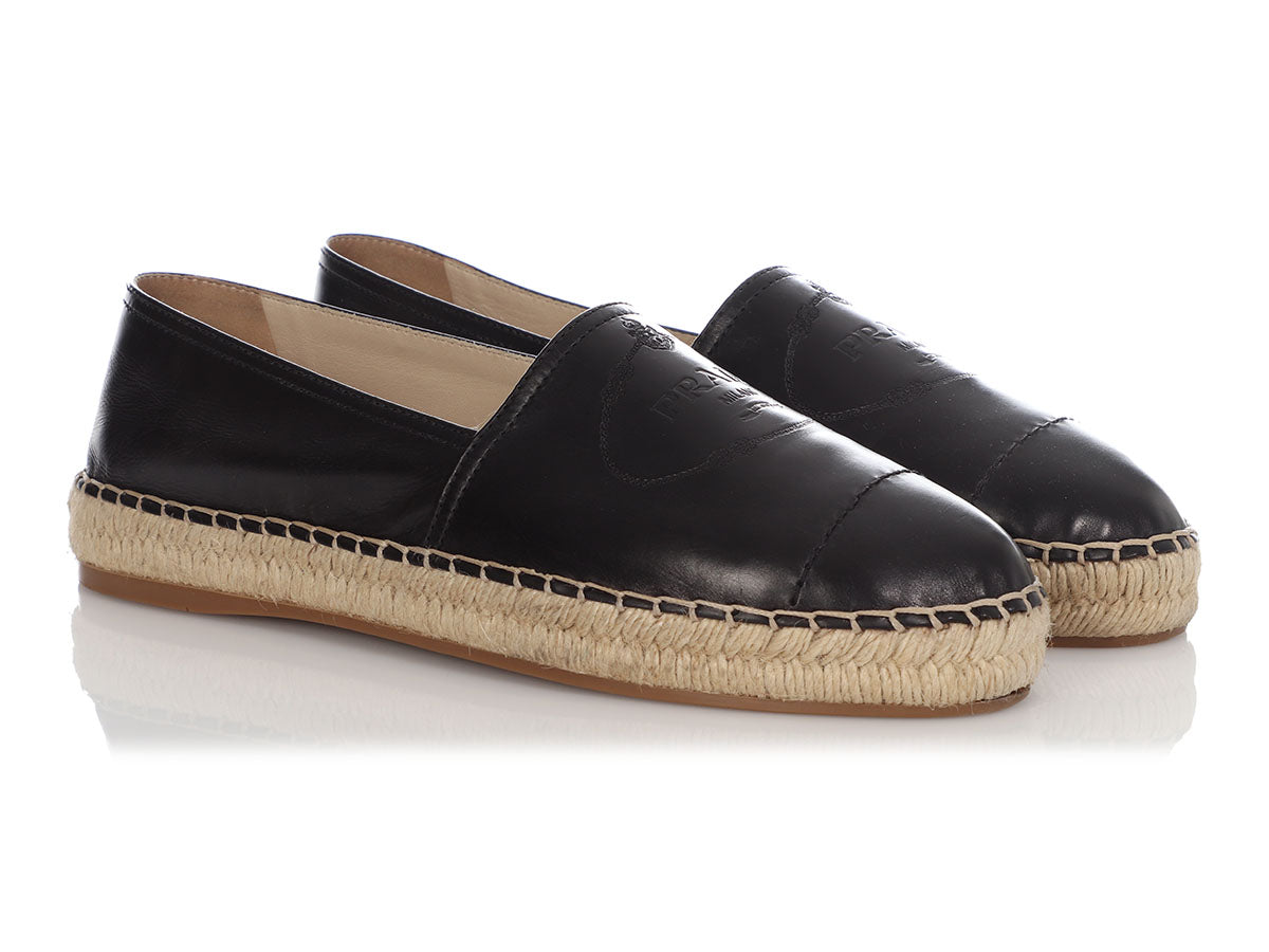 Prada Black Leather Espadrilles