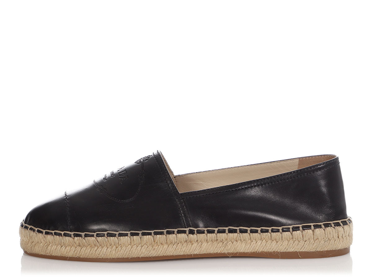 Prada Black Leather Espadrilles