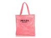 Prada Pink Raffia Crochet Tote