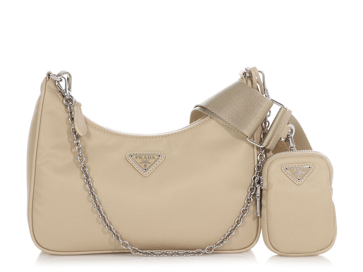 PRADA Re-Edition 2005 Raffia Shoulder Bag Beige