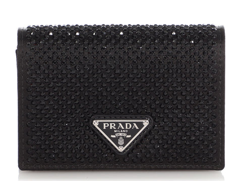 Prada Black Crystal Card Holder with Strap