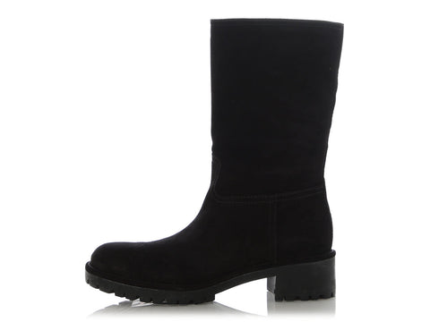 Prada Black Suede Shearling Boots