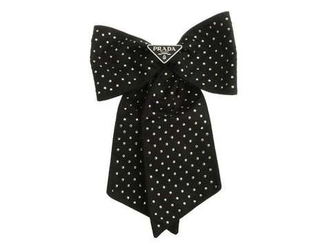 Prada Black Studded Bow Barrette