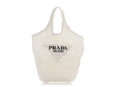 Prada white woven raffia tote