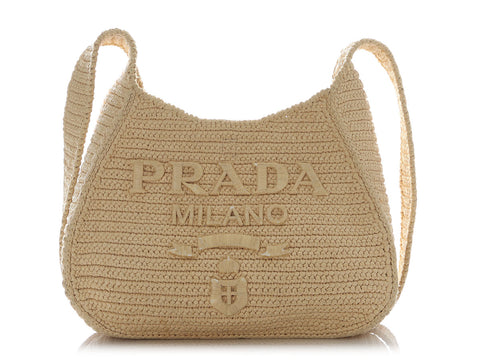 Prada Beige Raffia Crochet Shoulder Bag