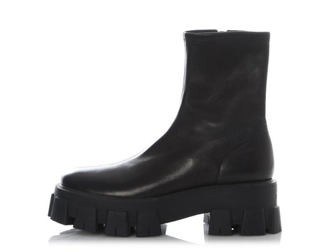 Prada Black Stretch Nappa Leather Monolith Booties