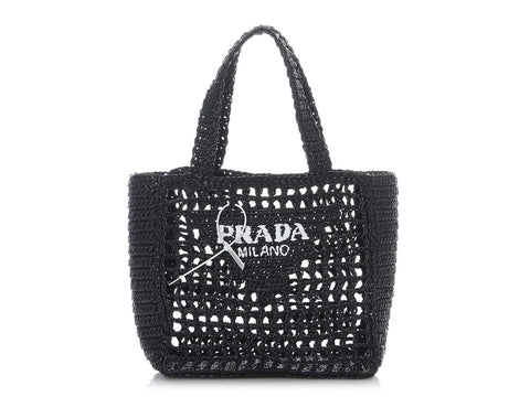 Prada Mini Black Woven Raffia Tote