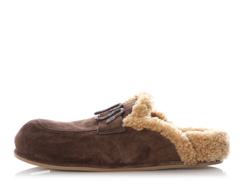René Caovilla Brown Shearling Morgana Mules