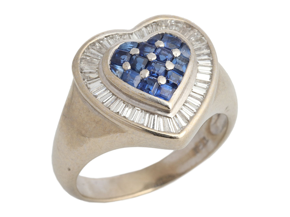 18K White Gold Sapphire and Diamond Heart Ring