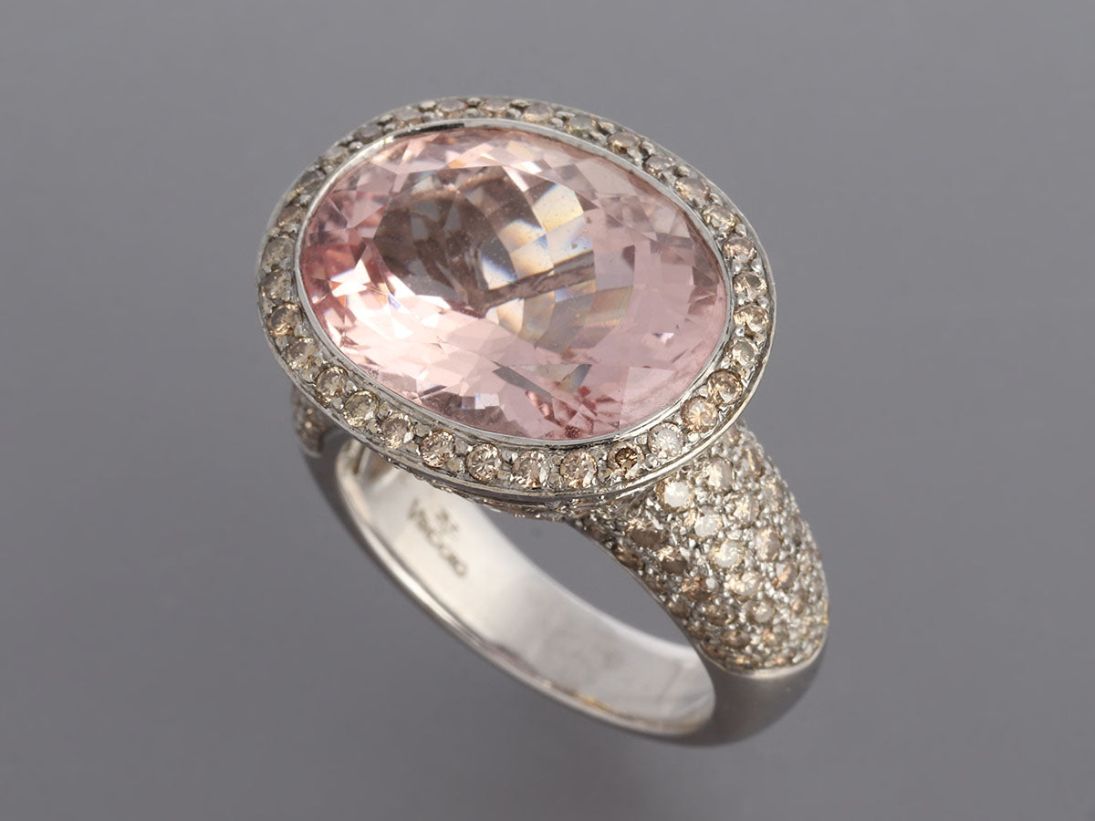 Louis Vuitton Pink Quartz Trunk White Gold Cocktail Ring Sz 5