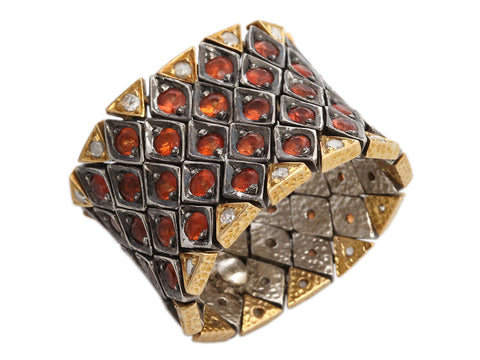 Lotus Arts de Vivre Two-Tone Orange Sapphire and Rose-Cut Diamond Flexible Ring