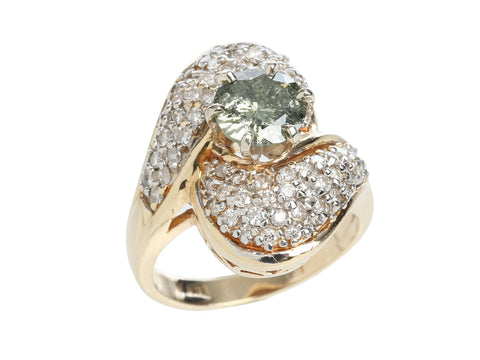 14K Yellow Gold Green Diamond Swirl Ring