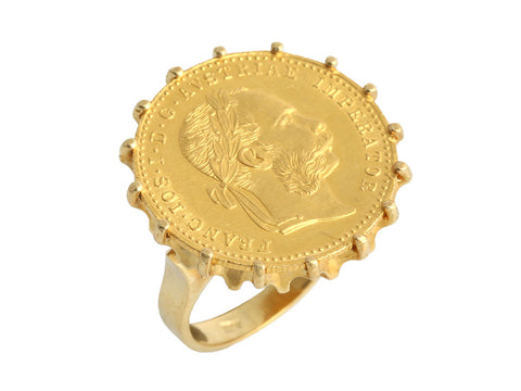 18K Yellow Gold Austrian Ducat Coin Ring