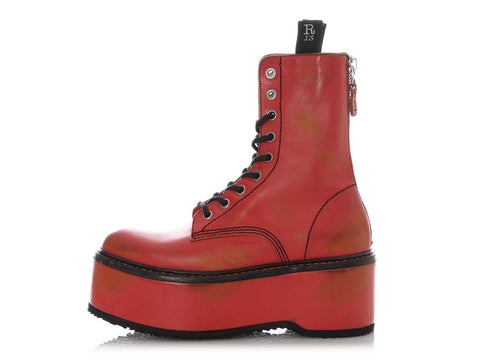 R13 Red Distressed Double Stack Combat Boots