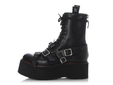 R13 Black Leather Strapped Double Stack Boots