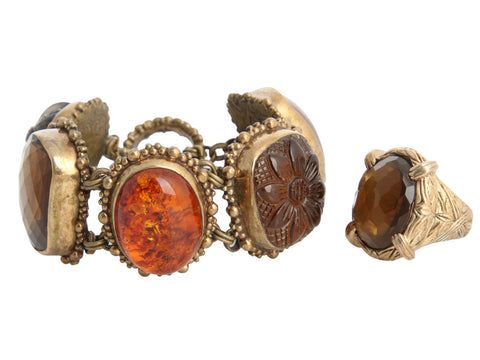 Stephen Dweck Bronze Multi-Stone Bracelet and Ring Set