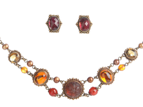 Stephen Dweck Bronze Necklace and Clip Earrings Set