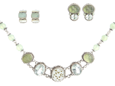 Stephen Dweck Green Necklace and Two-Pair Clip Earrings Set