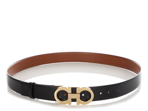 Ferragamo Black and Gold Reversible Gancini Belt