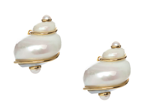 Seaman Schepps 18K Yellow Gold Turbo Shell Clip Earrings