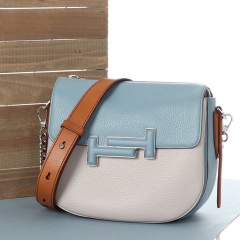 Tod's Blue, White, and Tan Double T Shoulder Bag