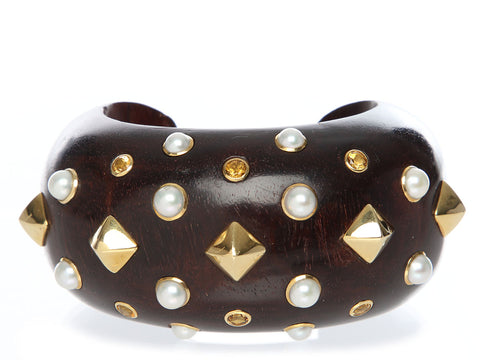 Trianon-Seaman Schepps 18K Yellow Gold, Citrine, Pearl, and Wood Cuff