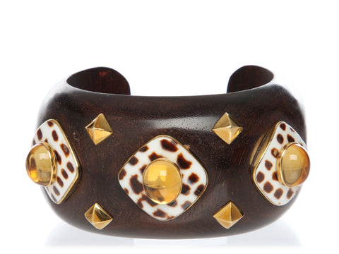 Trianon-Seaman Schepps 18K Yellow Gold, Enamel, Citrine, and Wood Cuff