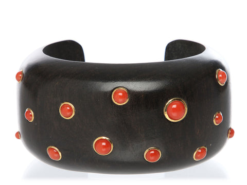 Trianon-Seaman Schepps 18K Yellow Gold, Coral, and Wood Cuff