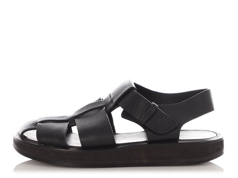 The Row Black Woven Calfskin Sandals
