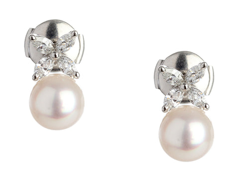 Tiffany & Co. Platinum Diamond and Pearl Victoria Pierced Earrings